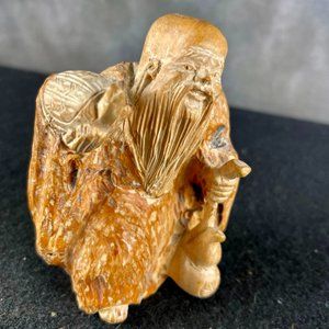 Vintage Rare  Hand Carved Chinese God of Longevity Statue Figurine 4" Tall